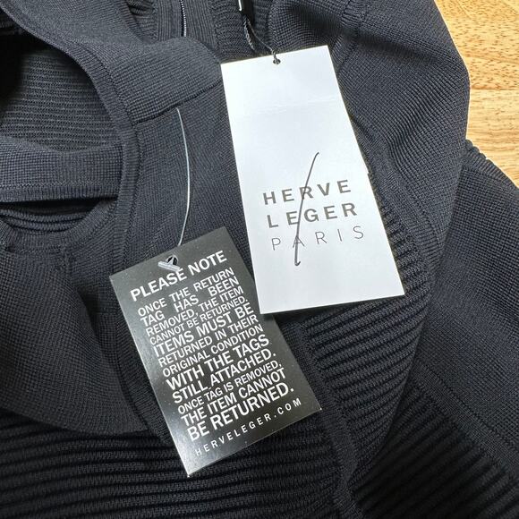 Herve Leger NWT Strappy Bra Mini Bodycon Dress Black Size L Cutout Ribbed Knit - Picture 7 of 14